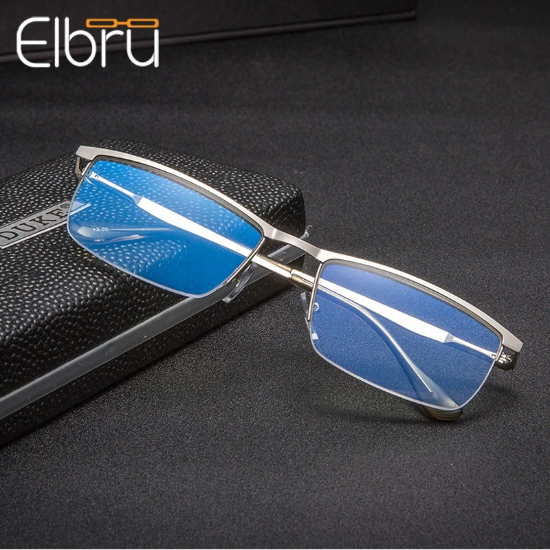 

Elbru Ultralight Anti-blue Light Half Frame Reading Glasses Men Classic Metal Frame Presbyopia Eyeglasses With +1.0to+4.0