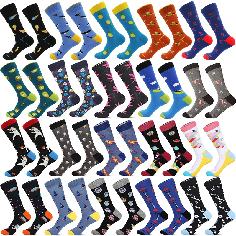 

New Casual Socks Men Funny Cotton Socks Crew Socks Cartoon Panda Geometric Pattern Harajuku Socks Personality Happy Gift Socks