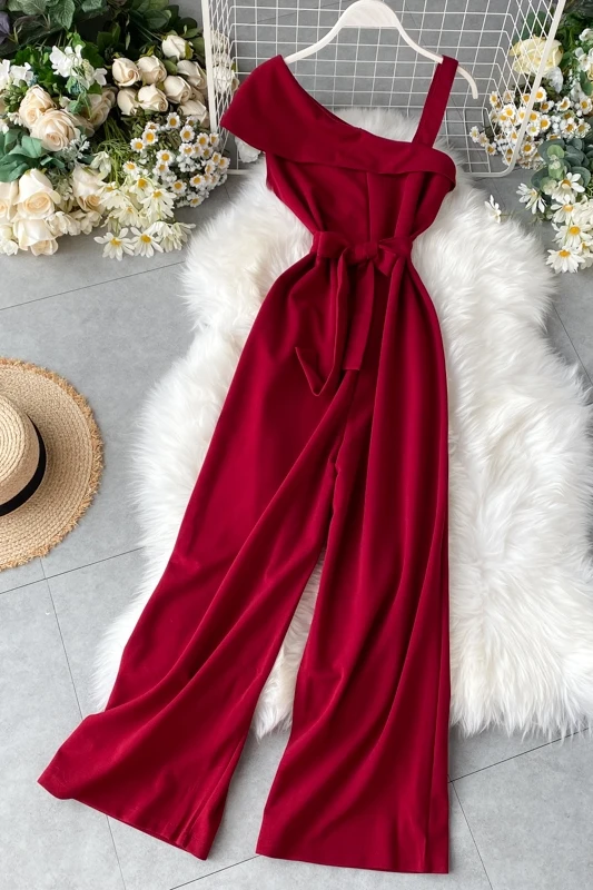 Женский комбинезон на завязках свободный Облегающий с открытыми плечами и