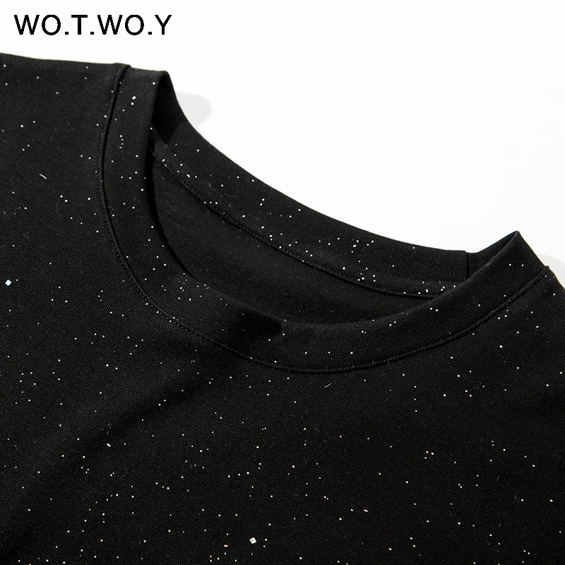 

Spring Summer Sequins Female T-shirt 2020 Basic Knit O-neck CottonElastic Tshirt Women Casual Short Sleeve Lady Tops Tees