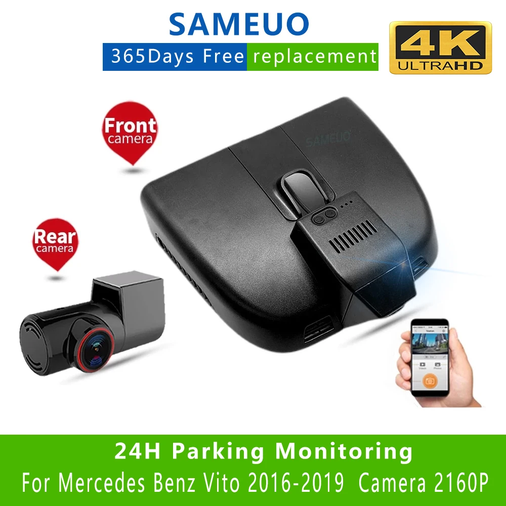 

car dvr wifi dual lens dashcam night vision dashcam video recorder For Mercedes Benz Vito 2016-2019 w447 24H parking mode
