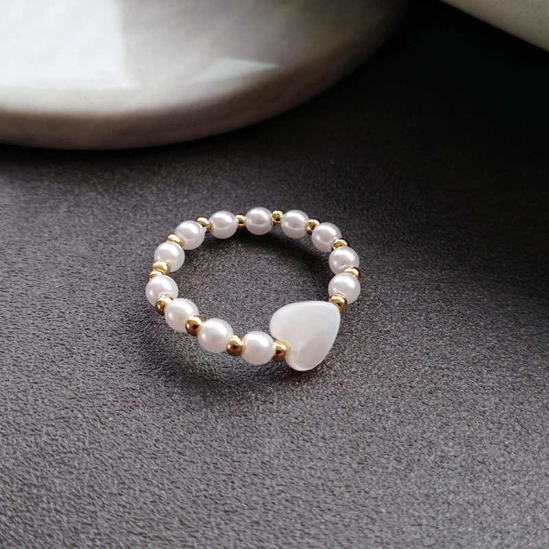 

Elegant and Simple Female Heart-shaped Ring Fashion Elastic Rope Pearl Ring Charm Ladies Party Jewelry Girl Gift