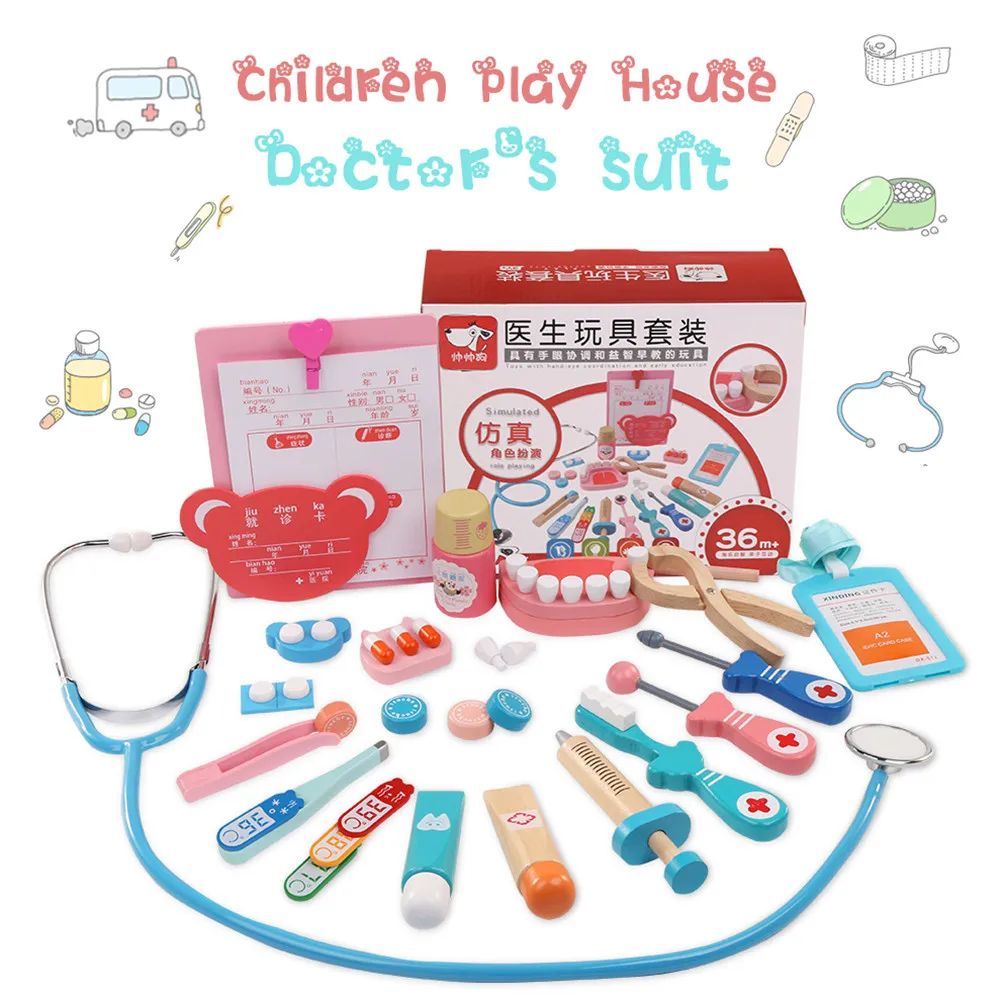 

Деревянная игрушка для ролевых игр, детский медицинский инструмент, игрушечный домик для врачей, набор медсестер, врач, стетоскоп, ролевые и...