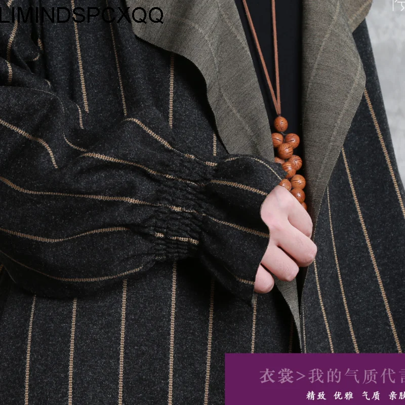 

Corta Vento Feminina Winter 2021 New Womens Big Size Striped Long Coat European American Plaid Suit Collar Casual Korean Clothes