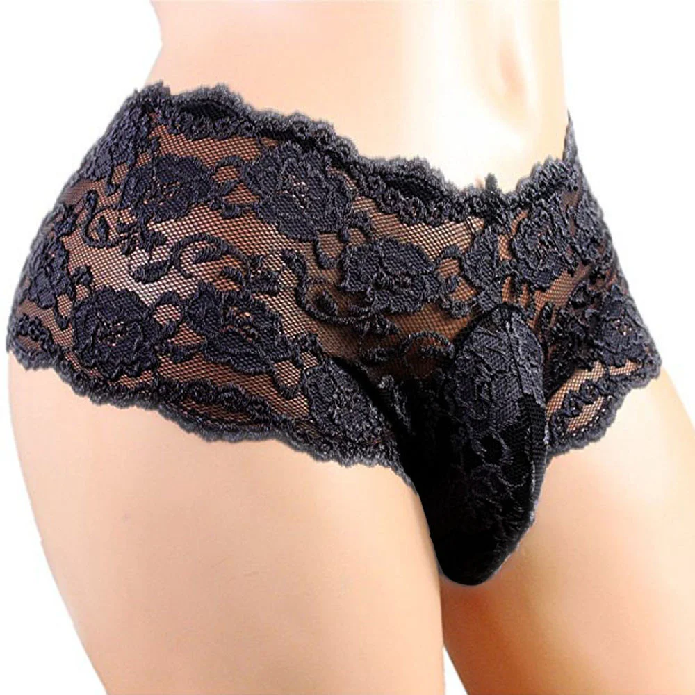 

Underpant Low Waist Mens Sexy Sissy Lace Underwear Enhance Pouch Gay Jock Strap Thongs Plus Size String Homme Solid Tanga Hombre