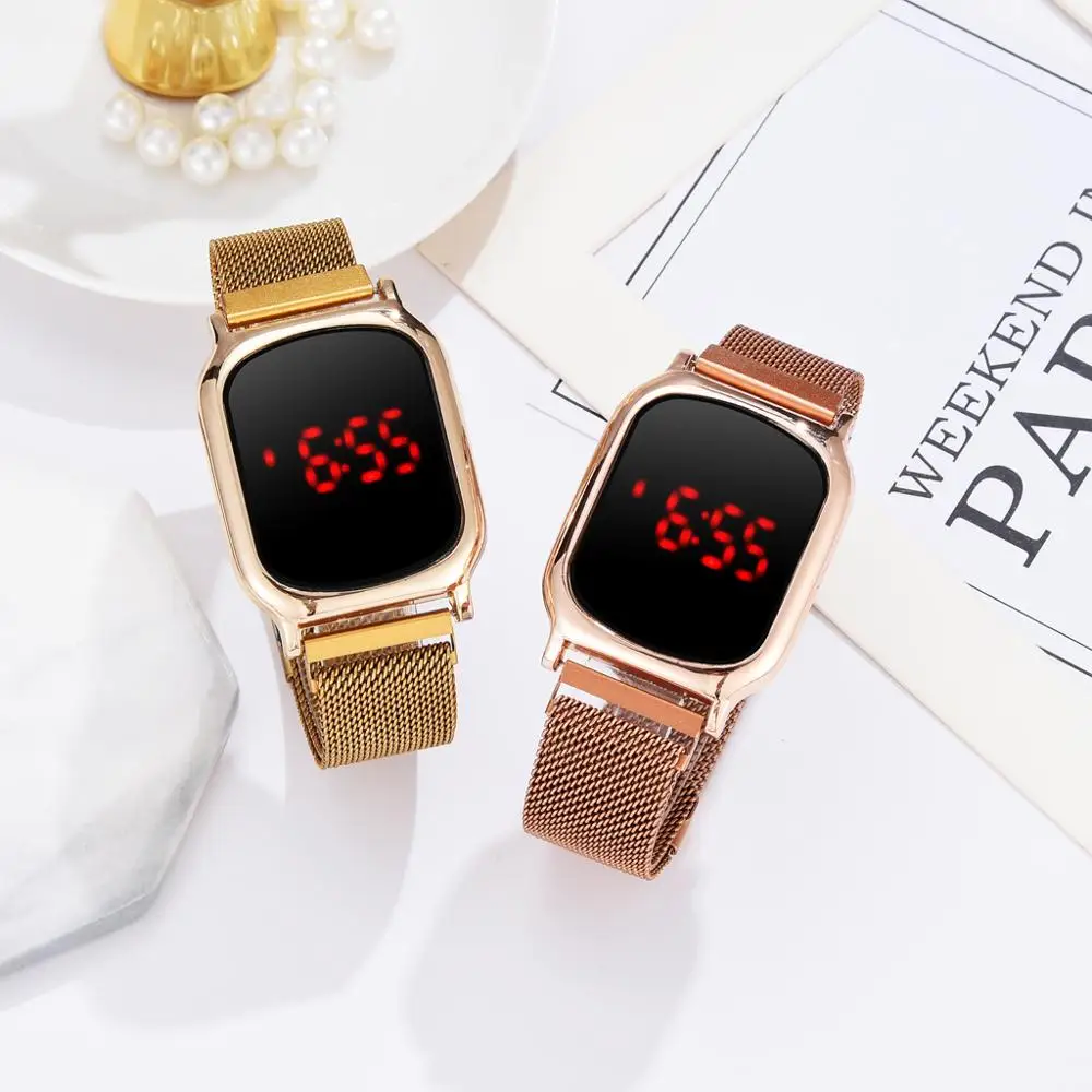 

Fashion Women Watches Square Luxury Magnet LED Ladies Watch Dress Quartz Wristwatches Female Gifts Black Clock Relogio Feminino