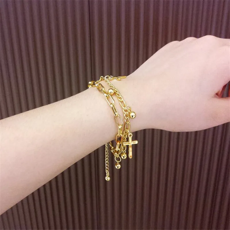 1 шт. классический двухслойный браслет-цепочка из нержавеющей стали для девушек