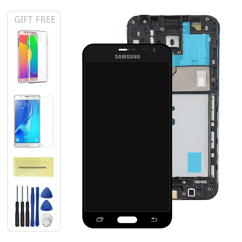 J320f ЖК-дисплей для samsung Galaxy J3 J320 J320F J320H J320FN J320M ЖК-дисплей сенсорный экран дигитайзер Рамка регулировка яркости - Color: Black With Frame