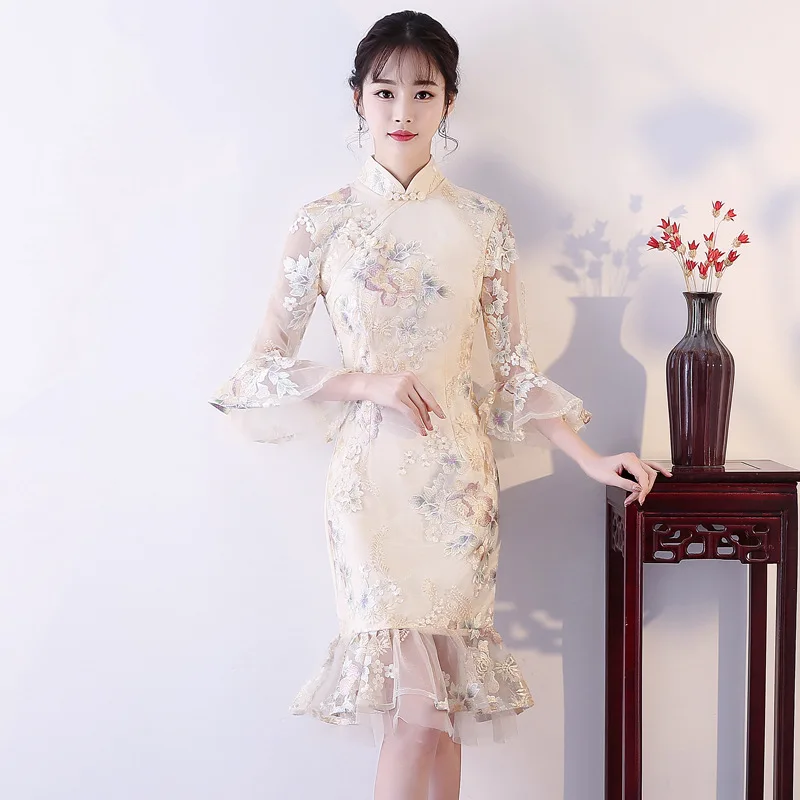 

chinese dresses Women Qipao Elegant Mandarin Collar Vintage Chinese Wedding Dress Evening Gowns Party Cheongsam sn xm