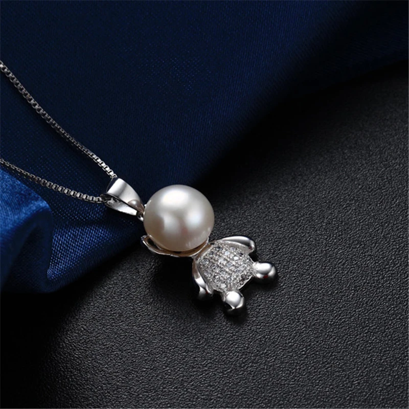 Genuine Freshwater Pearl Pendant Necklace 925 Sterling Silver Cute Bear Dangle Fine Jewelry Gift for Women (No Chain) | Украшения и