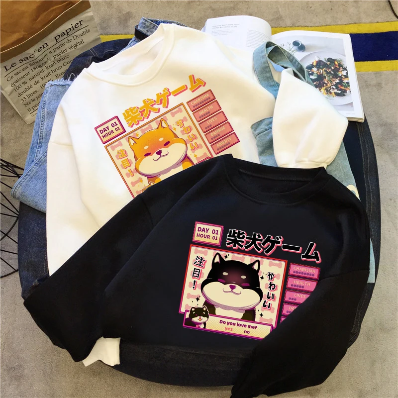 

Shiba Inu Doge, с мультяшным принтом, эстетические Camisas Mujer Harajuku Kawaii, милые теплые, большие размеры, уличная одежда, женская, шикарная, Повседневная ...