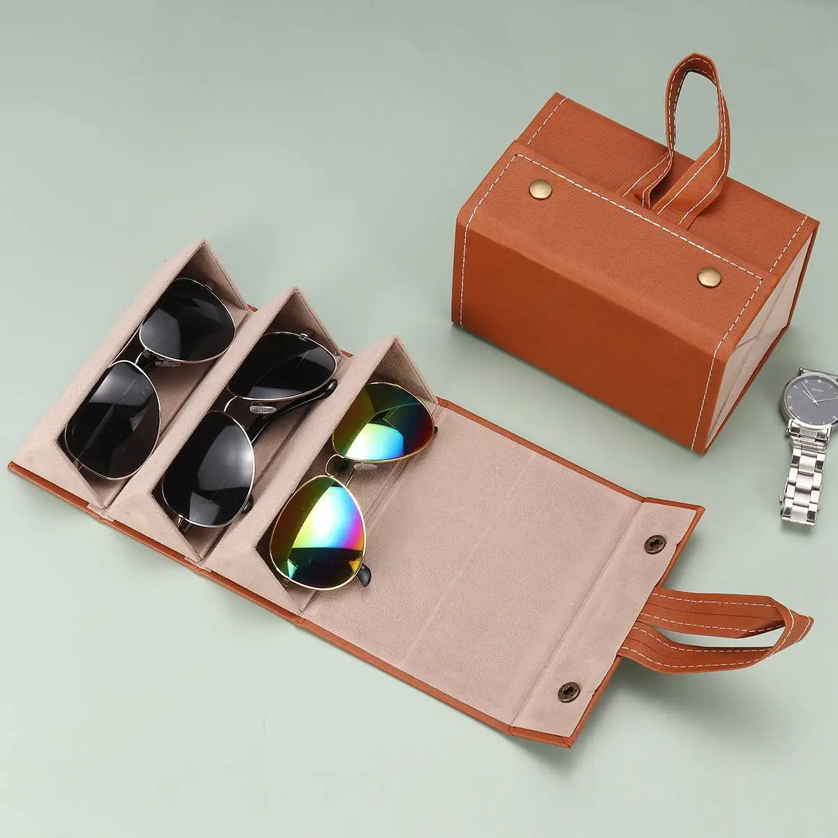 

Portable Glasses Organizer 2/3/4/5/6 Multi-slot Eyeglasses Storage Display Travel Folding Sunglasses PU Leather Case