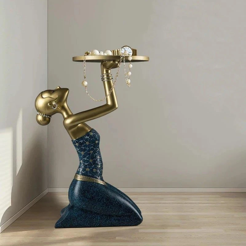 

Modern Light Luxury Floor Ornaments Kneeling Girls Figurine Storage Tray Nordic Home Decoration Statue TV Cabinet Organize