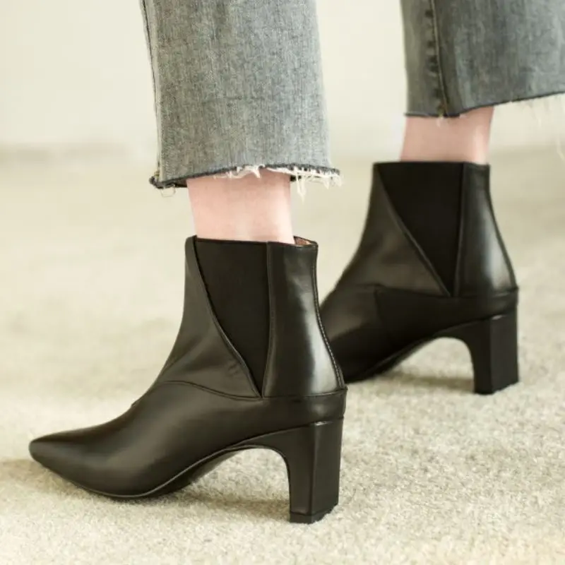 

RIZABINA New Design Women High Heel Boots Real Leather Mixed Color Women Ankle Boots Elegant Party Winter Shoes Women Size 34-39