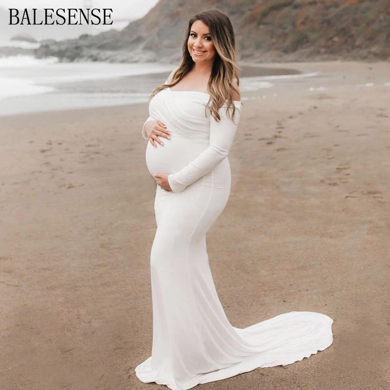 Платье-макси для беременных с длинным рукавом элегантное приталенное платье