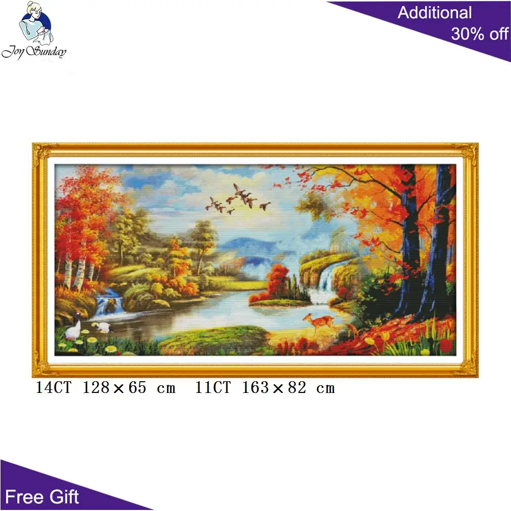 Joy Sunday Золотой пейзаж F451(4)F464(2)F465(1) 14CT 11CT подсчитанный и отпечатанный дом мечты