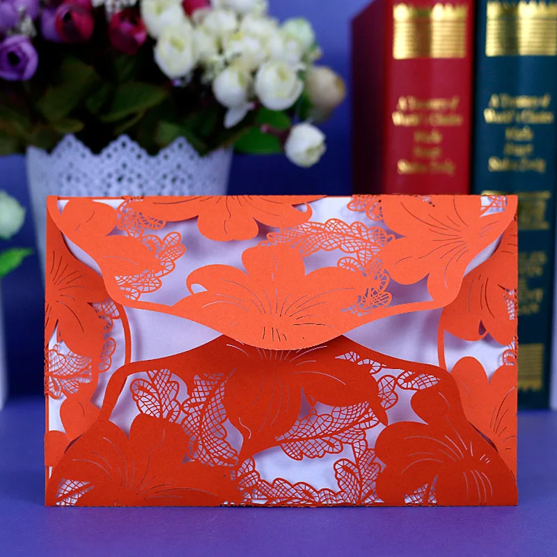 

20pcs laser cut pearl paper wedding card floral hallow out style birthday valentine's day party invitation set