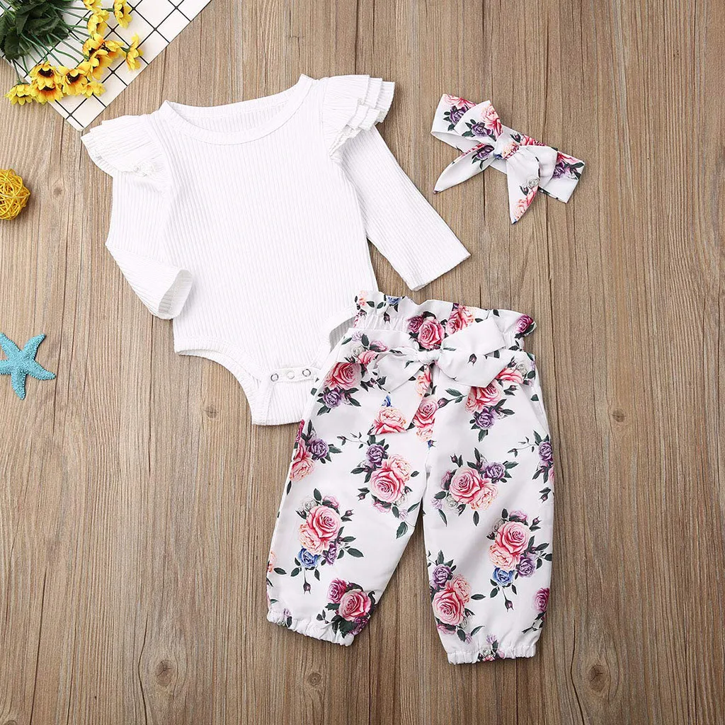 Комплект одежды для новорожденных девочек Однотонный комбинезон с длинными