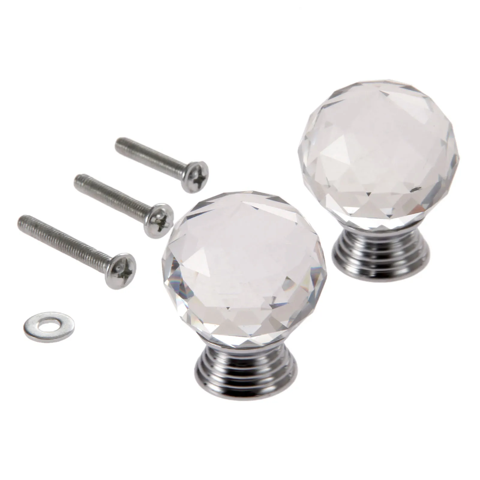 2 шт. Алмазная ручка Хрустальная стеклянная шариковая 30 мм прозрачная белая