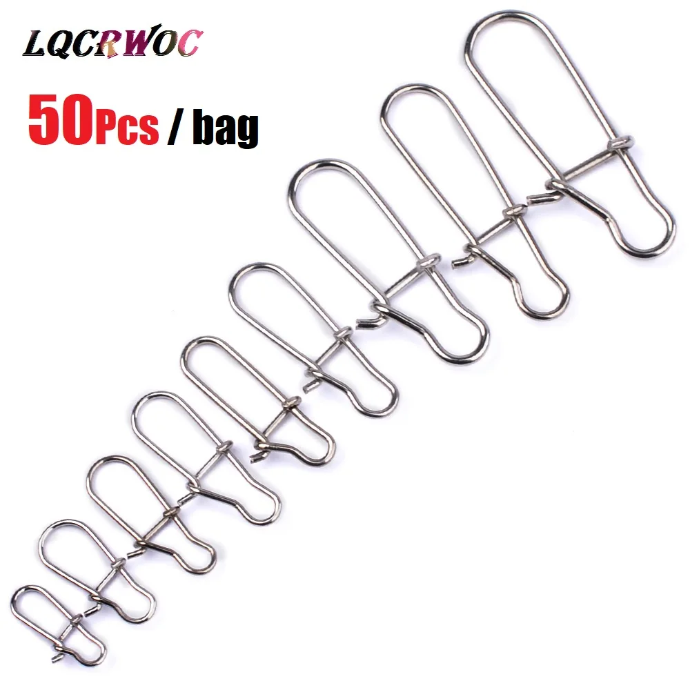 50pcs/bag Stainless Steel Fast Clip Lock Snap Swivel Solid Rings Safety Snaps fishing tools Connector pesca hook remover swivel