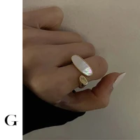 ghidbk fashionable shell marble geometric stack open rings for women girls vintange designer signet ring trendy mininalist gift