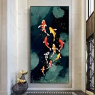 Абстрактная Картина на холсте в китайском стиле с изображением рыбного карпа, лотоса, пруда, для украшения гостиной, домашний декор, настенное искусство