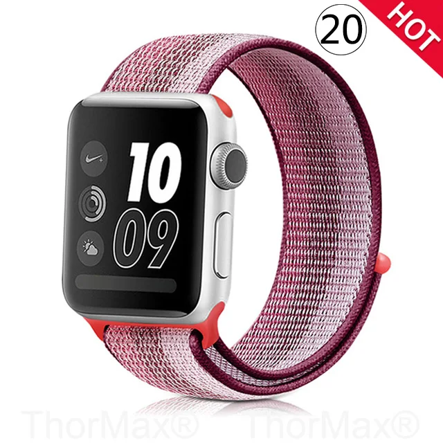 Ремешок для часов Apple Watch 4 серии 5 4 3 мягкий легкий дышащий нейлоновый спортивный ремешок 38 мм 42 мм 40 мм 44 мм Ремешки для наручных часов - Цвет ремешка: 20-Berry