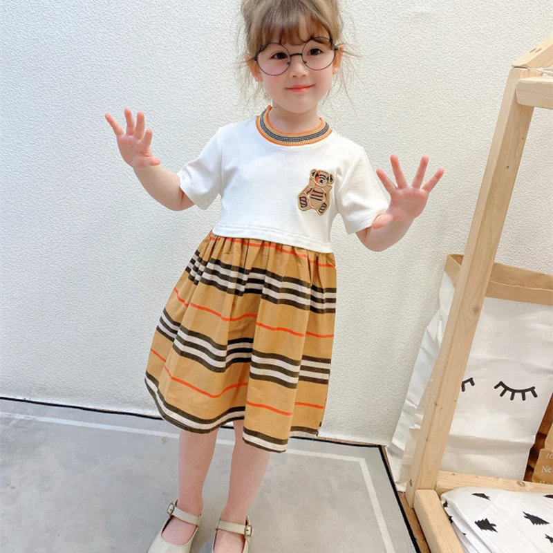 

New 2021 summer Fashion brand style kids clothes girls dress cotton Short sleeve striped Baby girl princess dress 1-8 years