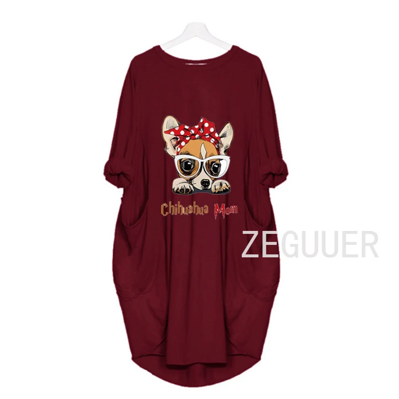 

Funny bulldog mom 2021 Fashion Brand Women O-neck Dress T Shirt long Sleeve Summer Elegant Dresses Female Casual Oversized 3XL