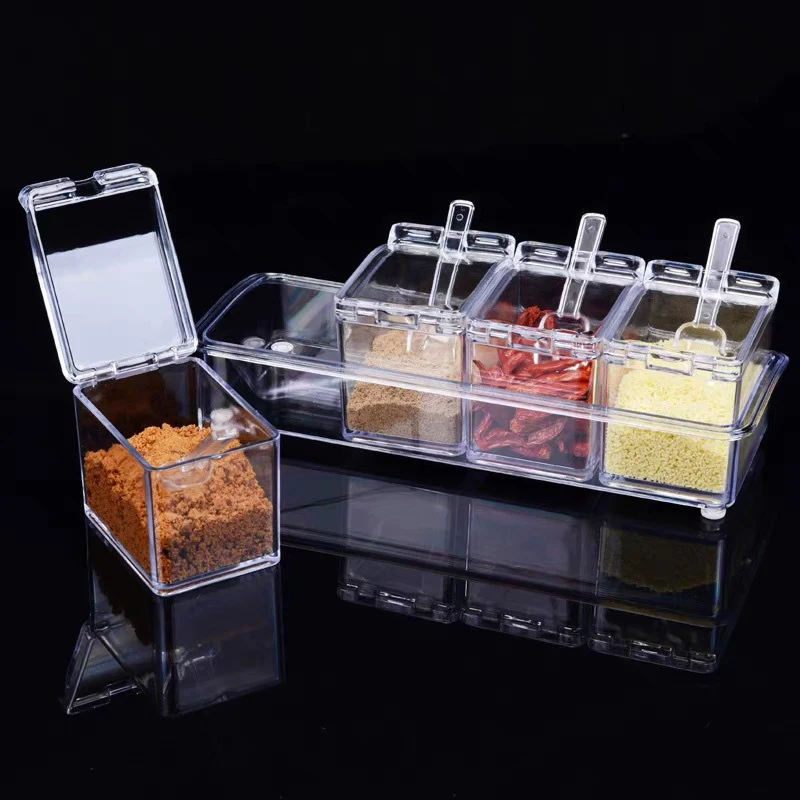 

Seasoning Box with Spoon 4 Compartments Multi-Grid Spice Storage Container Storage Tool for Kitchen Spice Organizer Jars