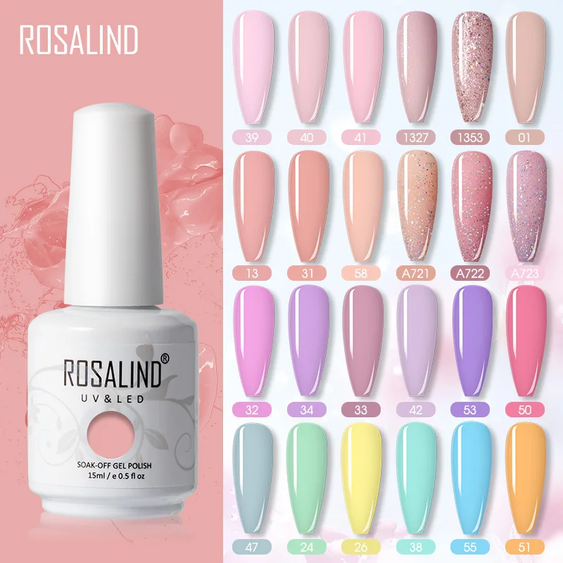 

ROSALIND 15ml Gel Nail Polish Semi Permanent Hybrid Varnishes For Manicure Art Pure Colors Nails Accessories Need UV LED Lamp