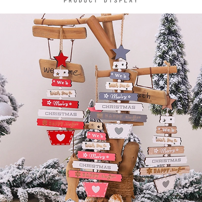 1pc red pink Christmas tree star Wooden Pendants for Christmas tree decoration Ornament New Year 2022 Kids Gift home decor