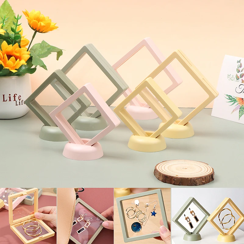 

Plastic 3D Floating Picture Frame Shadow Box Jewelry Display Stand Ring Pendant Holder Protect Jewellery Stone Presentation Case