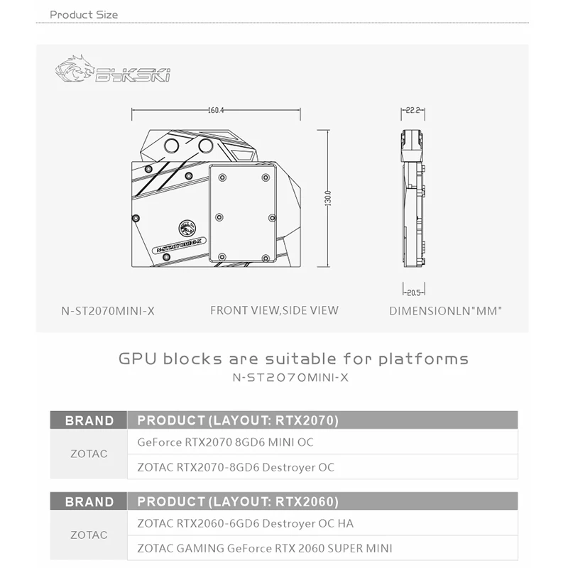 Bykski N-ST2070MINI-X видеокарты водяное охлаждение блока подходит для Zotac RTX2070-8GD6 мини OC |