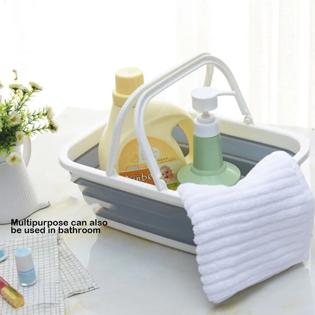 Portable Folding Plastic Square Bucket Vegetable Fruits Washing Basket Water Storage Basin Kitchen Organizer Tools