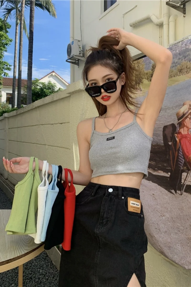 Белый жилет на бретелях женская летняя сексуальная рубашка с внутренним низом