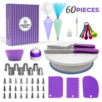 60pscset cake turntable set decorating baking tool cake decor scrapers icing piping nozzles tips diy kitchen accessories