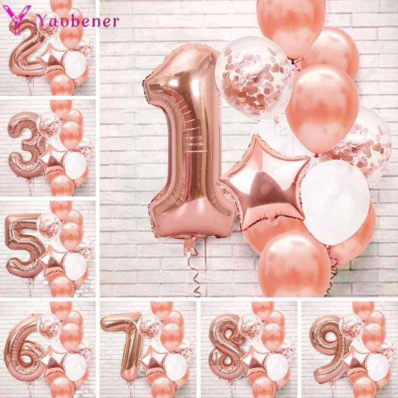 13 шт. розовое золото номер фольга латекс воздушные шары с днем День рождения