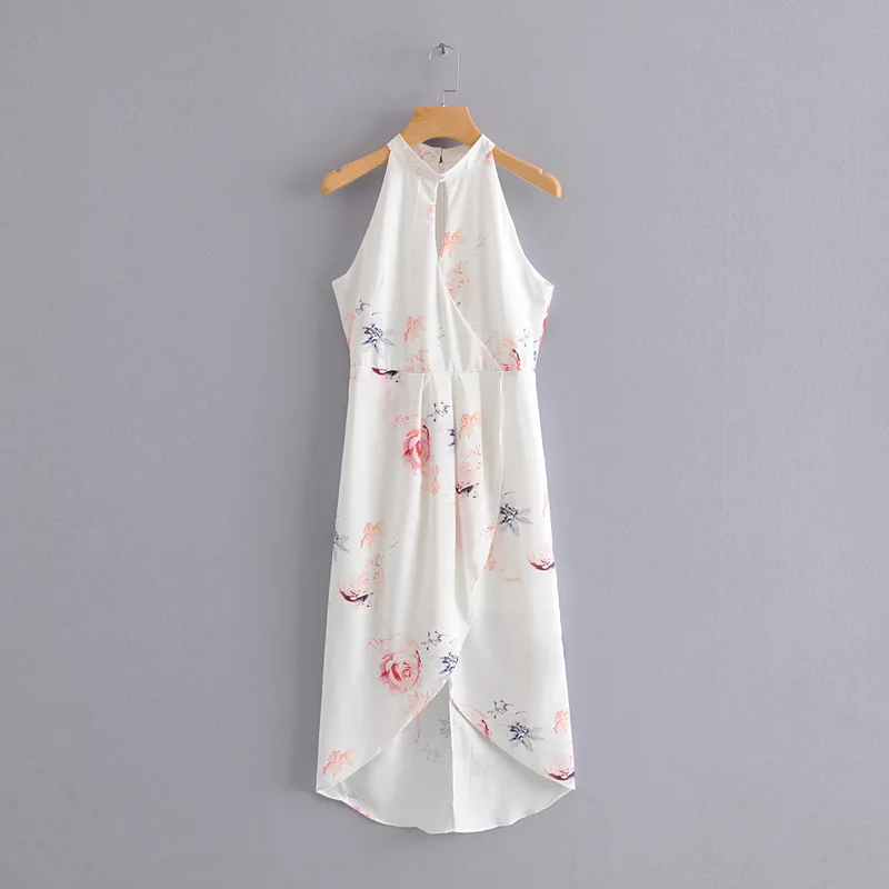Женское платье с круглым вырезом Элегантное повседневное пляжное без рукавов