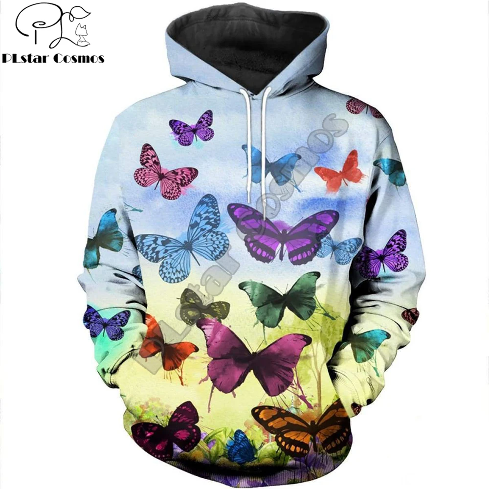 

Модные толстовки PLstar Cosmos в стиле Харадзюку, худи с объемным рисунком, красочные бабочки для мужчин и женщин, уличная одежда, толстовка
