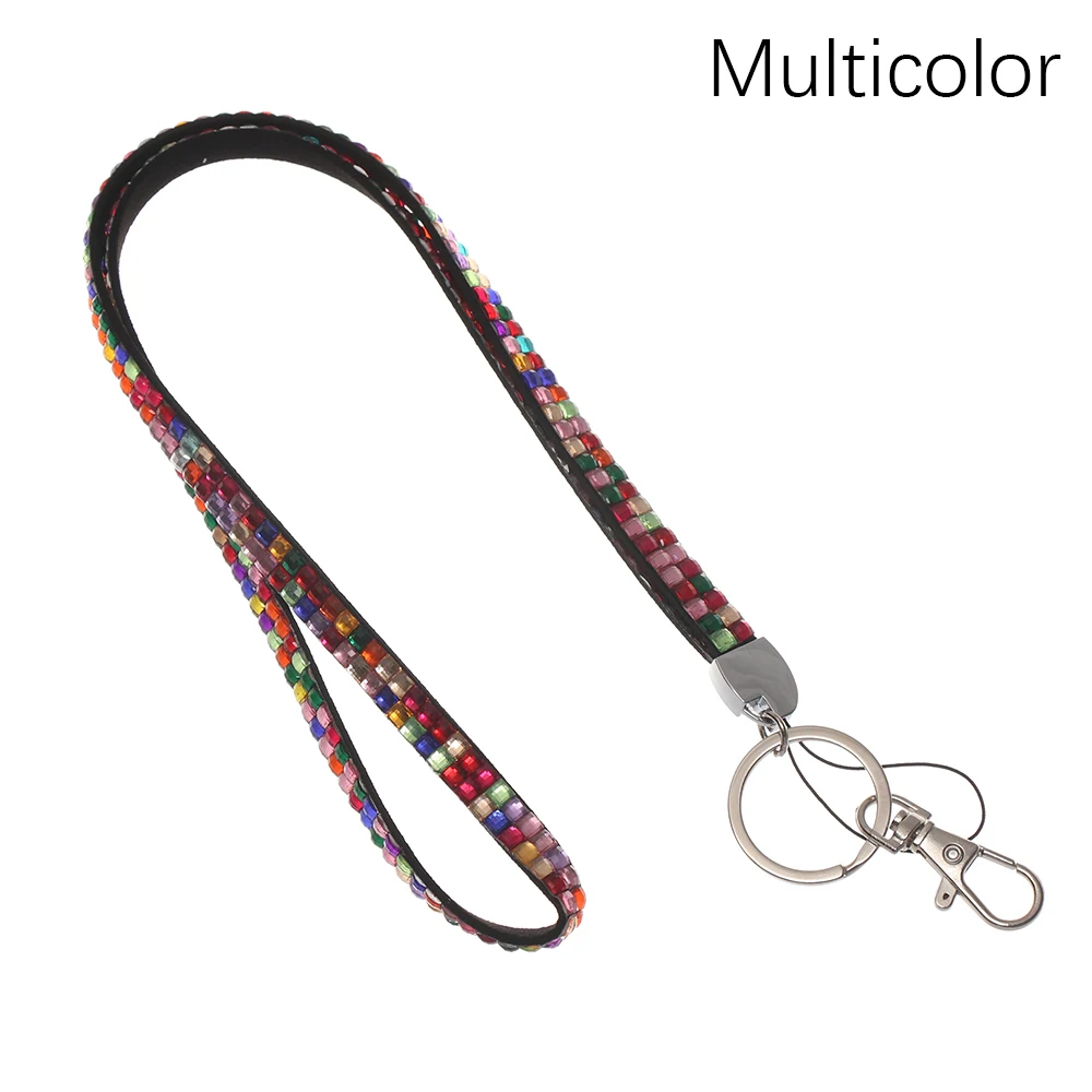 multicolor 1 шт. шейный ремешок блестящий зажим для мобильного телефона висячая веревка для офиса ожерелье со стразами Блестящий легкий шнурок значок ID держатель для карт - Цвет: multicolor