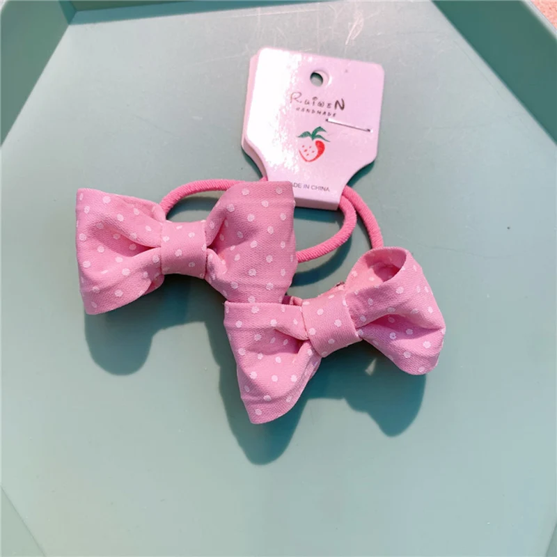 

2Pcs Bowknot Hair Rope Korean Version Sweet Plaid Little Polka Dot Fabric Hair Tie Headdress Rubber Band akcesoria do wlosow
