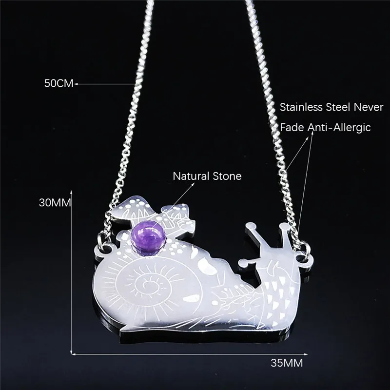 

Witchcraft Skeleton Mushroom Snails Purple Crystal Stainless Steel Necklaces Women Silver Color Jewelry bijoux femme N2209S03