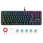 Z-66 RGB механическая клавиатура, проводная игровая клавиатура, тонкое и светильник, низкий профиль Синий Настенные переключатели, 87 клавиш N-Key Rollover (черный)