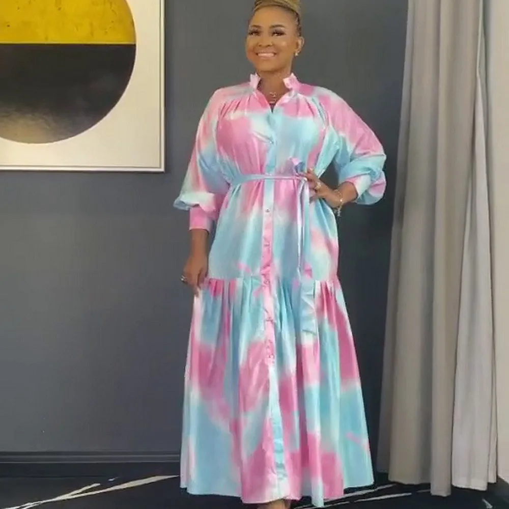

Elegant Dashiki Print Robe Africa Clothing Soft Silk Dresses For Women 2021 Spring Summer Midi Dress Ladies Free Size Gown