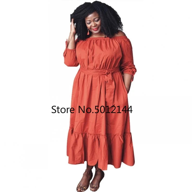 

Africa Dresses For Women African Long Maxi Dress Solid Color Slash Neck Off The Shoulder Backless Daily Evening Party Dress