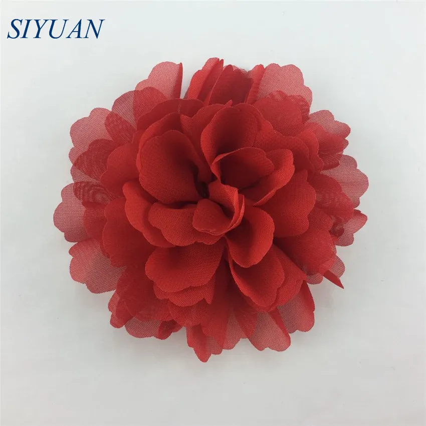 10 шт./лот 4 дюйма пышный Шифоновый Цветок с зажимом для волос Детские аксессуары