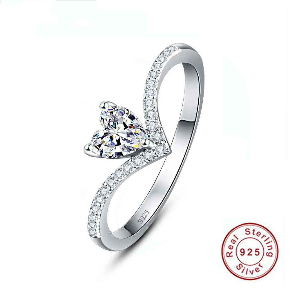 

New Sweet Romance Heart-shaped Zircon 925 Silver Ring for Gif Elegant Women Wedding Engagement Anniversary Jewelry