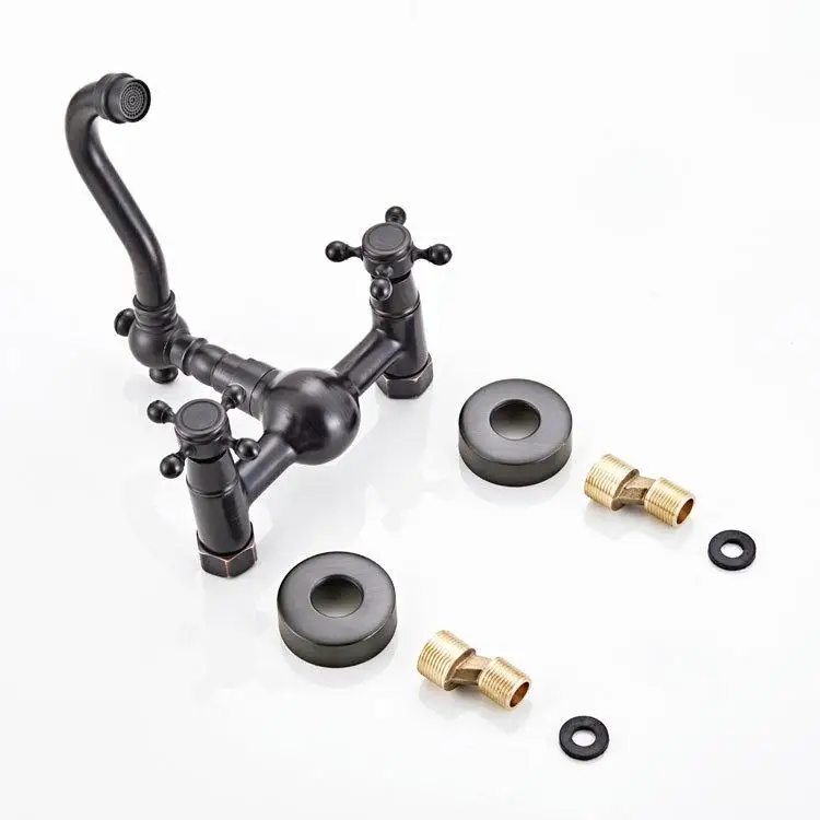 Черный поворотный высокий 2 ручки настенный кран черный шар для ванной