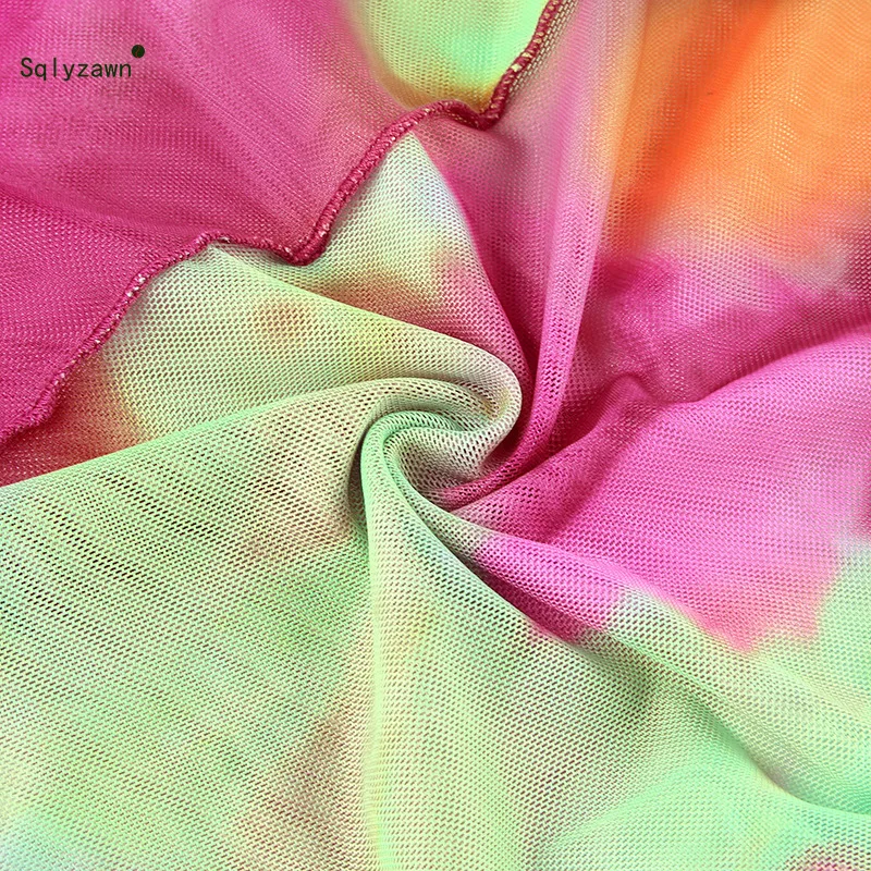 Женские в цветные кадраты Прозрачная сетка короткий топ сексуальный уличная